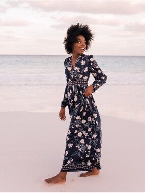Gal Meets Glam Jade Floral Long Sleeve Maxi Dress - Size 2